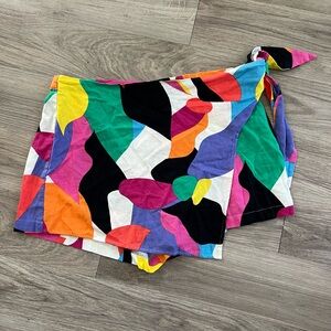 Colorful Abstract Print Wrap Skort